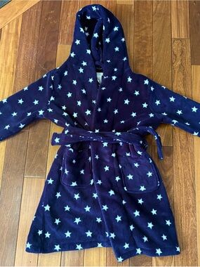 NWOT Pottery Barn Kids Navy Hooded Star Print Bathrobe
